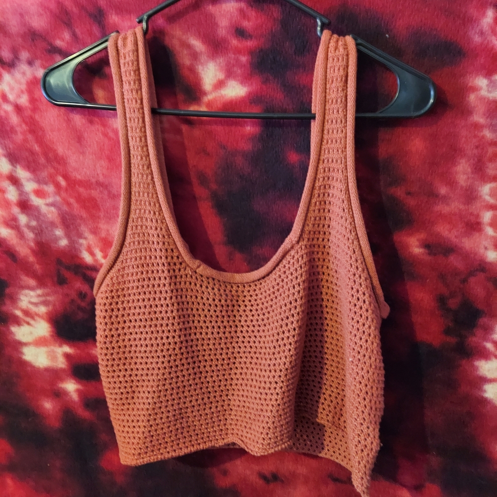 Waffle Knit Cropped Tank Top - Rusty Orange